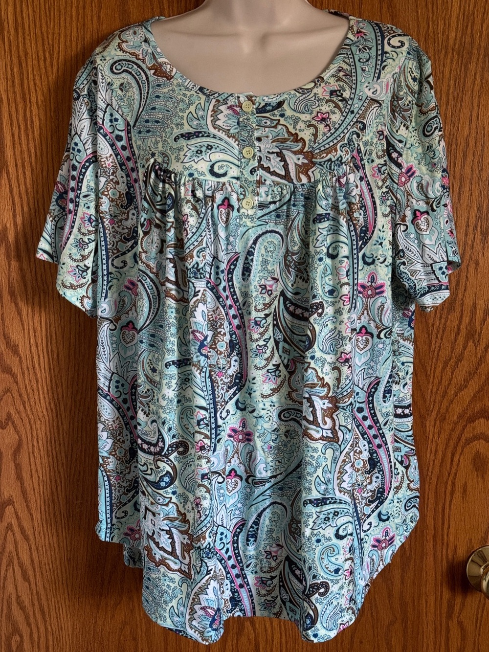 Fantaslook Paisley Blouse Short Sleeves Scoop Neck Pleated Women's Size 2XL